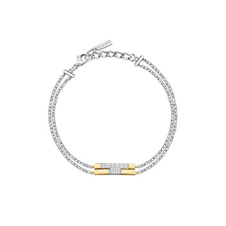 Trussardi Dobbelt armbånd i tofarvet stål med zirkoner T-Logo Tjaxc27 