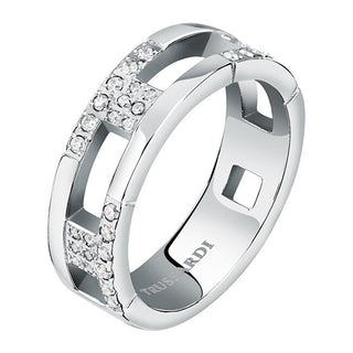 Trussardi Anello In Acciaio Con Zirconi T-Logo Tjaxc40 Circuito 56 Mm — Anello
