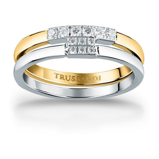 Trussardi Anello In Acciaio Bicolore Con Zirconi T-Logo Tjaxc41 Circuito 56 Mm — Anello