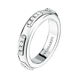 Trussardi Anello In Acciaio Lucido Con Cristalli Concept Tjayy13012 Circuito 54 Mm — Anello