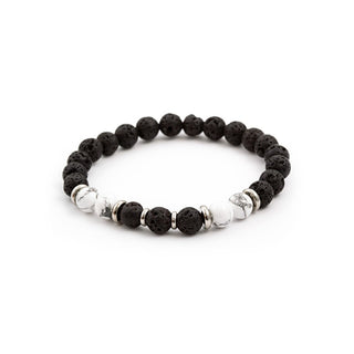 Agato MINK62 Lava Stone and Howlite Bead Bracelet - Length: 19cm