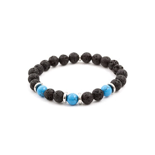 Agato Howlite 和火山石珠子手链 MINK56 - 长度：19 厘米 