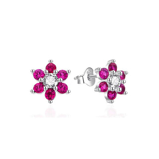 Agato Серебряные серьги Цветы с фианитами цвета фуксии AGT-E155PF