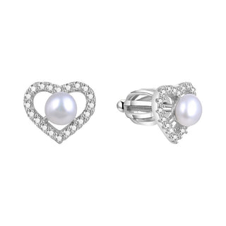 Beneto Boucles d'oreilles cœur en argent avec perle véritable AGUP1659PS