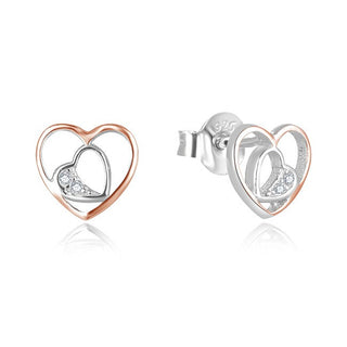Beneto Boucles d'oreilles romantiques en forme de cœur bicolore AGUP2688-RHR