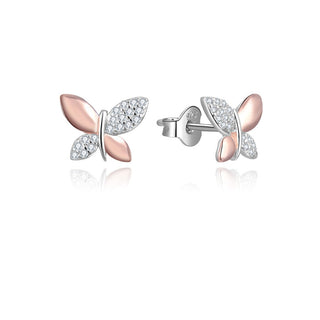 Beneto Ασημένια σκουλαρίκια δίχρωμα Butterflies AGUP2614