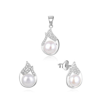 Beneto Set elegant din argint cu perle reale AGSET220PL (pandavant, cercei)