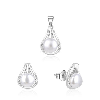 Beneto Set elegant din argint cu perle reale AGSET271PL (pandavant, cercei)