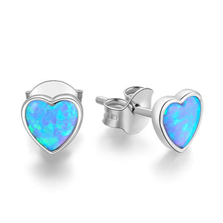 Beneto Boucles d'oreilles cœur en argent avec opales synthétiques AGUP2244