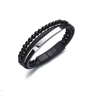 Diverse Bracciale in tripla pelle moderna con perline B1G00203 — Bracciale