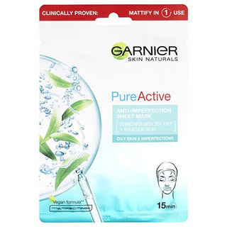 Garnier بيور أكتيف قناع قماشي مرطب بشجرة الشاي وحمض الساليسيليك للبشرة غير النقية 