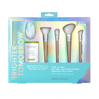EcoTools 브라이터 투모로우 세트 키트 메이크업 브러쉬 세트, 클렌징 로션과 스펀지 포함 
