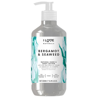 I Love Naturals Collection – Vegane feuchtigkeitsspendende Hand- und Körperlotion mit Bergamotte und Algen, 500 ml