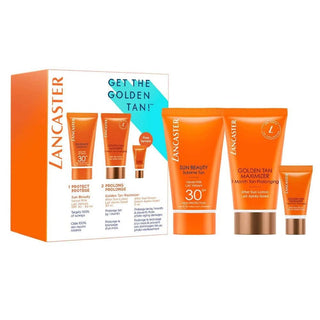 Lancaster Získejte sadu Golden Tan Siero Doposole Antirughe Hydratační zklidňující mléko Opalovací krém SPF 30 