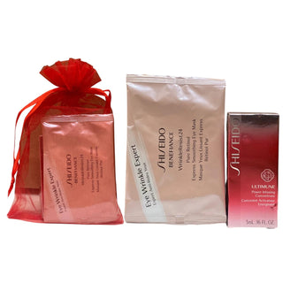 Set Eye2Eye Shiseido: Belebendes Gesichtsserum Ultimune Power Infusing, 5 ml + Retinol-Augenkonturenmaske Benefiance WrinkleResist24, glättend, 2 Packungen mit 12 Stück 