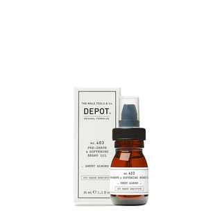 Depot, Specificități de ras nr. 403, migdale dulci, balsam de păr, ulei pre-ras, 30 ml