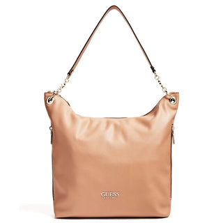 Guess, G-kedja, polyuretan, tygväska, stor luffare, beige