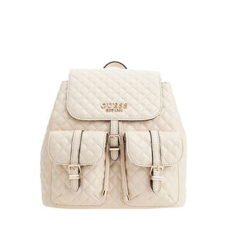 Guess, Adam Flap, polyurethane and fabric backpack, stone, for women