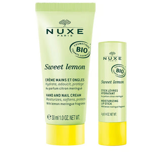 Colocar Nuxe: crema de manos hidratante de limón dulce, 30 ml + bálsamo labial de limón dulce, 4 g