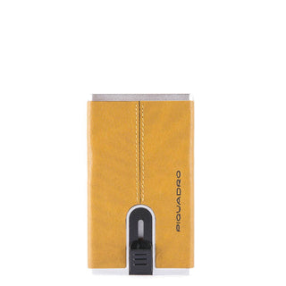 Piquadro, Blue Square Leather Credit Card Holder Back Credit Card Holder Yellow Unisex