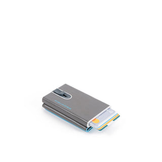 Piquadro Gray Leather Credit Card Holder with Blue Sliding System PP4891B2R-GR6 Man 