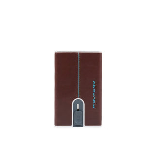 Piquadro Mahogany Leather Credit Card Holder with Blue Sliding System and Money Clip PP5358B2R Men 