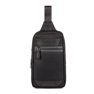 Piquadro Trakai Men's Shoulder Bag in Black Leather and Fabric 31x18x7 cm 