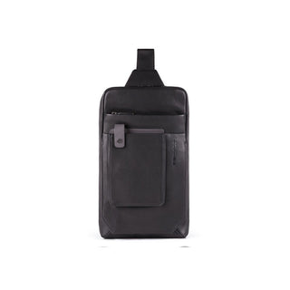 Piquadro, Tallin, leather bag, mono strap, black, men, 20 x 33 x 5 cm