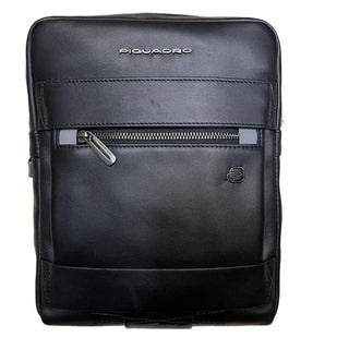 Piquadro, Obidos, small, leather shoulder bag, black, 22 x 28 x 5 cm, men's