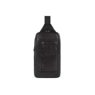 Piquadro, leather, leather backpack, black, mono strap, men, 19 x 32 x 8 cm