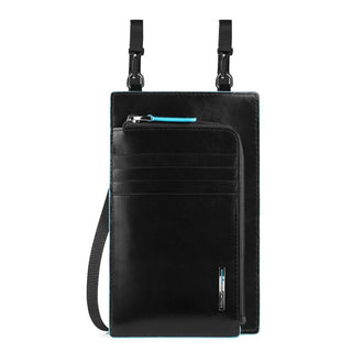 Piquadro, Blue Square, Leather Shoulder Bag, Black, 11.5 x 19 x 2 cm, Men's