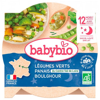 Babybio Piatto Cena 12 Mesi Verdure Verdi Pasta Bulghur Bio 230 g — Omogeneizzato