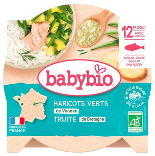Babybio Piatto Mezzogiorno Fagiolini e Trota 12 Mesi+ Bio 230 g — Omogeneizzato