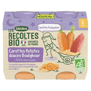Blédina Biologická Sklizeň 8+ měsíců Malé Skleničky Večer Mrkev Sladké Brambory Bulgur 2x200g 