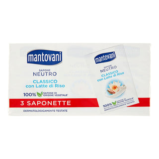 Mantovani Klasyczne Neutralne Mydło w Kostce z Mlekiem Ryżowym 3 Sztuki 90 Gramów 