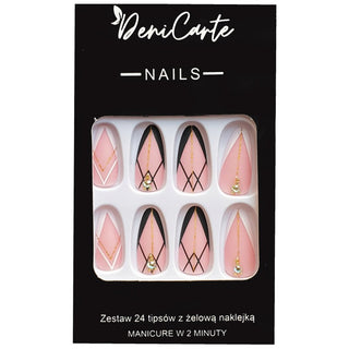 Deni Carte Tipsy - Umělé nehty, sada 24 kusů, geometrický francouzský styl | Geometrický French 