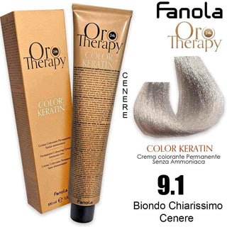 صبغة شعر Fanola Oro Therapy - Palette ألوان كاملة 9.1 | أشقر رمادي فاتح جدًا 
