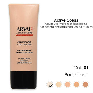 Arval Aquapure Hyaluronic - Hydra-Mat Long Lasting Nr. 01 - Porțelan Fond de ten Anti-Îmbătrânire cu Rezistență Îndelungată Ft 30Ml 