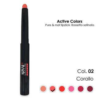 Arval Pure & Mat Rouge à Lèvres N. 02 - Corail Rouge Satiné - Crayon Jumbo 
