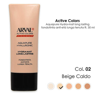 Arval Aquapure Hyaluronic - Hydra-Mat Long Lasting N. 02 - Beige Calduț Fond de ten Anti-Îmbătrânire Rezistență Îndelungată Ft 30Ml 