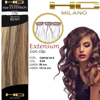 Hc Milano Extension 3 Clip Remy 50 cm Col.4/24 Mesciati Castano Chiaro Dorato/Biondo Chiarissimo — Extension capelli