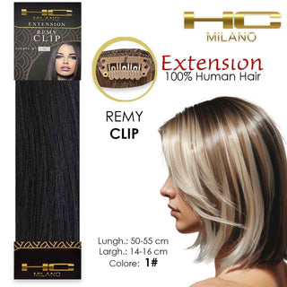 Hc milano Extension Capelli Naturali 3 Clip 1 Striscia Remy 14-16 cm 55 cm 1 Nero — Extension capelli