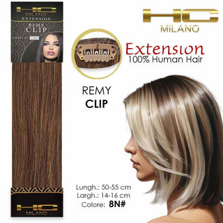 Hc milano Extension Capelli Naturali 3 Clip 1 Striscia Remy 14-16 cm 55 cm 8N — Extension capelli