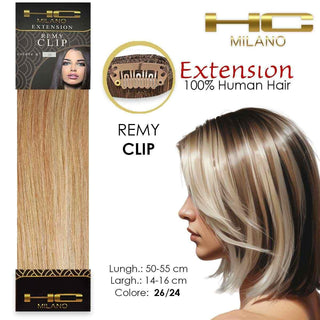 Hc Milano Naturhaar 3 Clips 1 Streifen Remy Breite 14-16cm Länge 55cm Farbton 26/24 