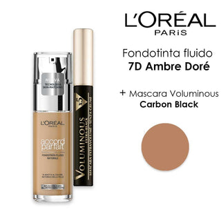 L'Oreal Base de maquillaje True Match 7D + Máscara de pestañas Nero Carbonio Voluminoso 