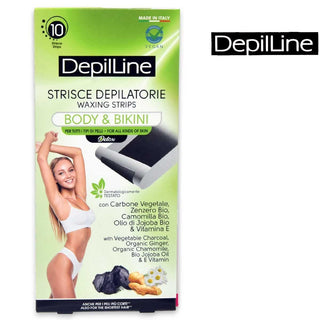 Depil Line Strisce Depilatorie Corpo Bikini Carbone 10 pezzi — Strisce depilatorie