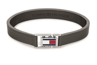Tommy Hilfiger Bracciale In Pelle Grigia Con Chiusura In Acciaio 2790428