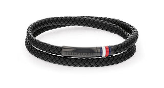 Tommy Hilfiger Bracciale In Pelle Nera Con Chiusura In Acciaio 2790552