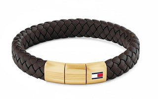 Tommy hilfiger Brown leather Bracciale with gold-plated clasp 2790671