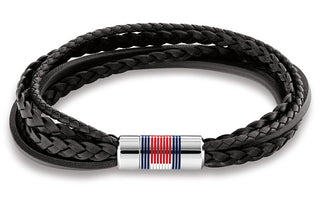 Tommy Hilfiger Bracciale di lusso da uomo in pelle nera Multi Layer 2790426